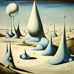 Landscape with nonsense forms, white, blue, Yves Tanguy, shadows, creepy, photorealism