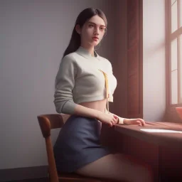 Study girl in university by the room,movie, real photo realistic, unreal engine, cinematic lighting --ar 1:1 creative