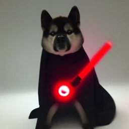 darth shiba inu with a red light saber