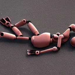 Rusty female robot laying in the streets sad and lonely