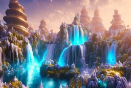  white and gold crystal cosmic ambiance，waterfall, full of details, smooth, bright sunshine，soft light atmosphere, light effect，vaporwave colorful, concept art, smooth, extremely sharp detail, finely tuned detail, ultra high definition, 8 k, unreal engine 5, ultra sharp focus