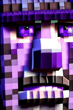 a close-up portrait of a purple Minecraft face, farmer, 3d, large pixel style