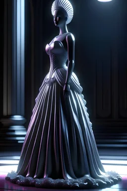 ball gown alien ,3d 4k octane render, smooth, sharp focus, highly detailed, unreal engine 5,