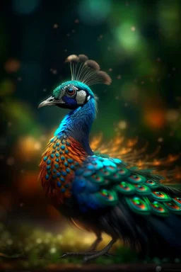 the peacock that could trigger epilepsi, rockstar portrait, photo-realistic, shot on Hasselblad h6d-400c, zeiss prime lens, bokeh like f/0.8, tilt-shift lens 8k, high detail, smooth render, down-light, unreal engine 5, cinema 4d, HDR, dust effect,, smoke