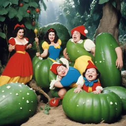 [high res photo by Russ Meyer] Snow White and the Seven Dwarves have unusual dreams with giant cucumbers (1978)