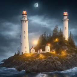 low poly scenery lighthouse by night