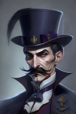 Strahd vpn Zarovich with a handlebar mustache and a top hat