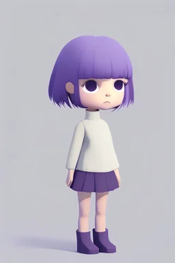 Visualize a cute, minimalist character using Stablecog. Craft a short girl with front bangs , not showing her eyes. Imagine her with soft, pastel-colored purple hair. Keep her design simple and charming, emphasizing minimalistic details that radiate a trendy yet endearing vibe.