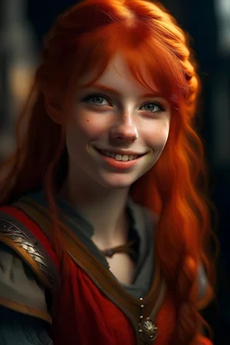 Human, 19yo girl, redhair, medieval, fantasy, jestet suit, sad eyes, crazy smile