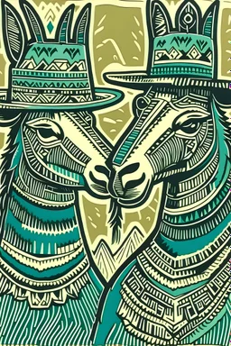 Linocut llamas a hat