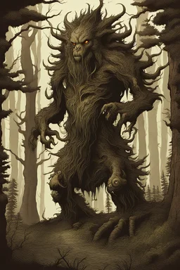 an illustration of a fantasy forest monster