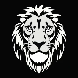 front facing lions face, black and white simplified vector logo