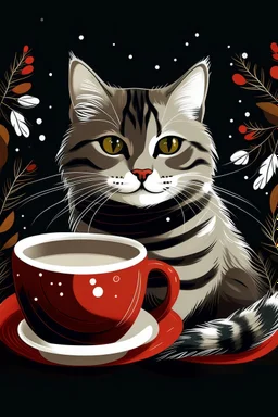 Christmas cat and coffee graphic