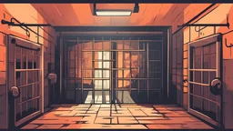 jailbird, Dark prison cell, history Old prison cell, warm Color, Prison, Vector, Flat light Color, 3 view, Real Digital Painting, Vector, flat color, Vector Art, Vector,