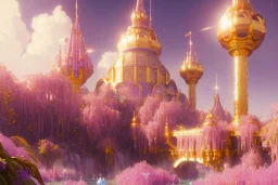 gold and light delicate violet fuchsia crystal galactique landscape, full of details, smooth, bright sunshine，soft light atmosphere, light effect，vaporwave colorful, concept art, smooth, extremely sharp detail, finely tuned detail, ultra high definition, 8 k, unreal engine 5, ultra sharp focus