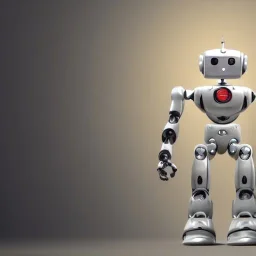 A a small realistic and nice looking robot infront of a clean background. the robot looks a little like a human