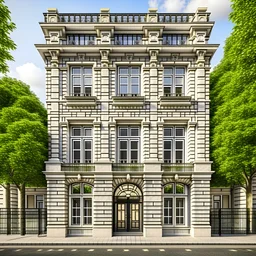 A simple, neo-classical 8-storey residential façade design with a shell