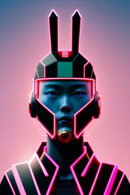 MCU Portrait, Front image. cyberpunk Asian woman, pink short hair. rabbit mask, latex suit. Red, black, gold, color. Punk style, minimal details. Gradient background, highly detailed, concept art, smooth, unreal engine 5, god rays, ray tracing, RTX, lumen lighting, ultra detail, volumetric lighting, 3d, finely drawn, high definition, high resolution.