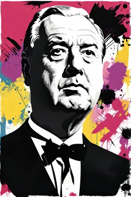 Portrait of alfred hitchcock dolce vita fashion, random style, pop art