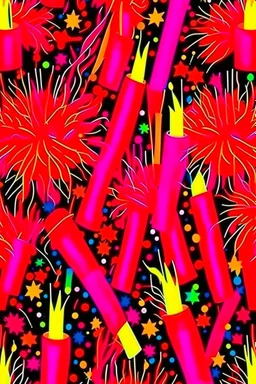 birthday celebration streamers fireworks red colors