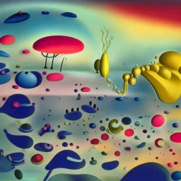 sureal landscape in microcosm with planktonic creatures by yves tanguy and dr seuss