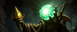 dark dwarf gargoyle gremlin sceptre mining expert expert holding up a radiant Painite crystal rosette ball