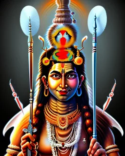 indian god, mighty shiva potrait in anger, with sharp eyers and strong weapons