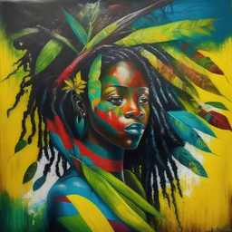 Create a vibrant painting showcasing Jamaican roots firmly grounded, representing the unwavering commitment to preserving one's identity and culture in the face of challenges