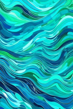 An abstract design inspired by the ocean waves, using shades of blue and green