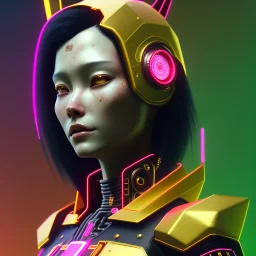 Medium Close Up Portrait, Front image. cyberpunk Asian woman, pink short hair. rabbit mask, latex suit. Red, black, gold, color. Punk style. Gradient background. Avatar image, highly detailed, concept art, smooth, unreal engine 5, god rays, ray tracing, RTX, lumen lighting, ultra detail, volumetric lighting, 3d, finely drawn, high definition, high resolution.