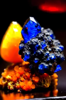 dark blue Achroite Crystal big close up stone on orange background