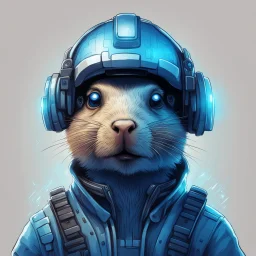 A portrait of blue cybernetic computer-hacker gopher wearing a cyber helmet. Digital Art. Digital Drawing