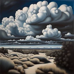 Landscape with nonsense forms, sharp focus, white, blue, shadows, creepy, photorealism, clouds, sky