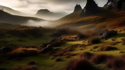 hills of the scotland highlands, misty fog, Canon RF 16mm f:2.8 STM Lens, award winning photography, by national geographic and upsplash