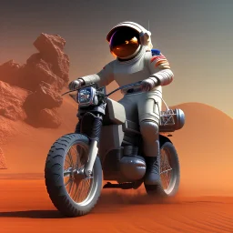 3 d render, high details, High quality artwork of a cowboy astronaut riding a futuristic Enduro motorbike on Mars, hyper realistic, 8k