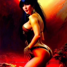 Drawing of beautiful face,'beautiful booty,Busty Vampirella',intense stare, ancient skintight armor, balanciaga fashion clothe painting by gaston bussiere, greg rutkowski, yoji shinkawa, yoshitaka amano, tsutomu nihei, donato giancola, tim hildebrandt, Oil on canvas, cinematic composition, extreme detail,fit full head inside picture,16k