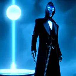 The Grim Reaper in Tron world, discussing the future of the universe, art by Magritte and Pixar