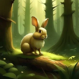 Es war einmal im tiefen Wald, wo ein kleiner Hase namens Hoppel lebte. Hoppel war nicht wie die anderen Hasen - er war klein und flauschig, aber sein Herz war so groß wie der Wald selbst. ,vector illustration,cartoon kids
