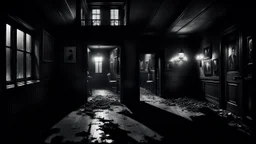 How could someone living on the second floor understand the misery of the one on the ground floor? high contrast, detailed, dark , noir, thriller, deep dark colors, gloomy, cinematic