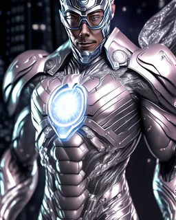 Gustavo Petro full body full head anthropomorphic digital art in superhero suit silver hyper-detailed 8k