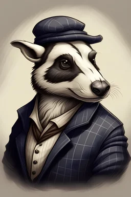 Badger dressed in a casual suit and wearing a beret. Fashion portrait of an anthropomorphic animal posing with a charismatic human attitude