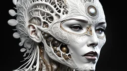 3D rendering of Expressively detailed and intricate of a hyperrealistic “white human vuscular”: glossy white, showing vuscular, side view, scientific, single object, black background, shamanism, octane render, 8k post-production, detailled metalic bones, dendritic, artstation: award-winning: professional portrait: atmospheric: commanding: fantastical: clarity: 16k: ultra quality: striking: brilliance: stunning colors: amazing depth