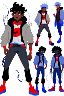 Spiderman into the spider verse tarzı bir erkek karakter kıvırcık ve beyaz daha detaylı