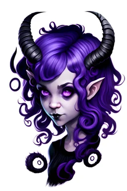 A girl with violet colored hair with black swirly horns