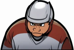 Calvin and Hobbs cartoon of an angry pouting with head down wearing a hockey helmet, vector line art cartoon