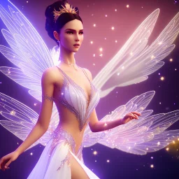 beautiful fairy in a galactic ambiance, transparent wings, delicate colors, finely tuned detail, ultra high definition, 8 k, unreal engine 5, ultra sharp focus