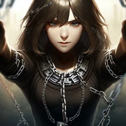 breaking out of chains, hands look realistic, chains are broken, anime, freed, breaking the links in a chain to escape