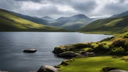 Beautiful landscape in the English Lake District, lake, mountains, balance, chiaroscuro, peace, tranquillity, beautiful light and colour