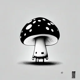 mushroom, black and white, cartoon, drawing, cute, creature, simple