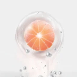 orange in red water drops, transparent background